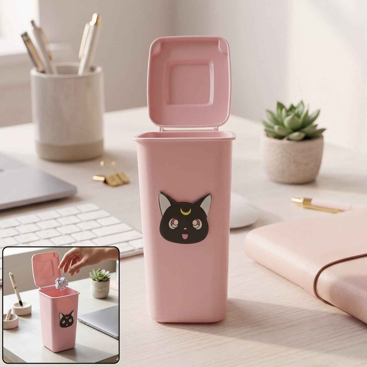 Mini Trash Can Pen Stand Ð Cute Desk Organizer with Lid