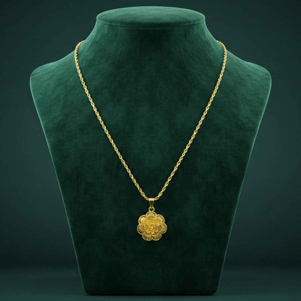 Gold Finish Floral Pendant Necklace – Elegant Traditional Design