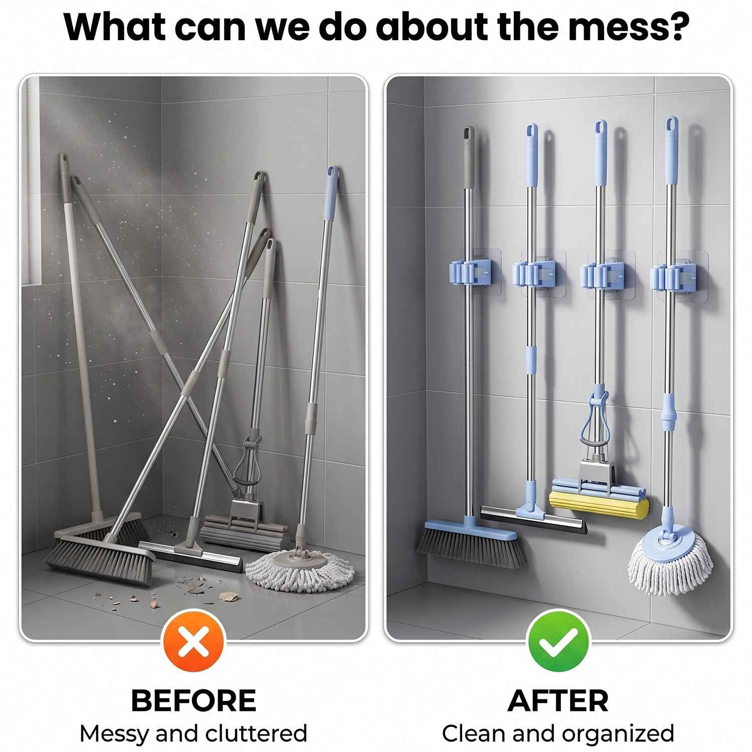 Self-Adhesive Broom Mop Holder – No-Drill Wall Organizer