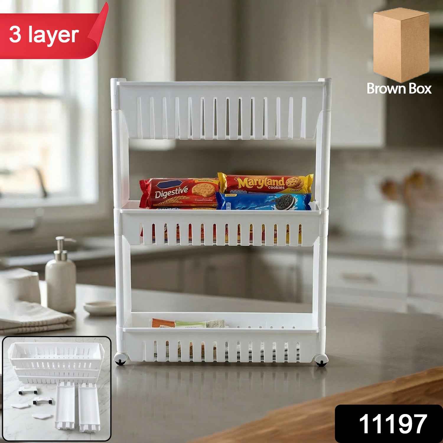 Kitchen Storage Rack – Durable 3-Layer Organizer for Countertops