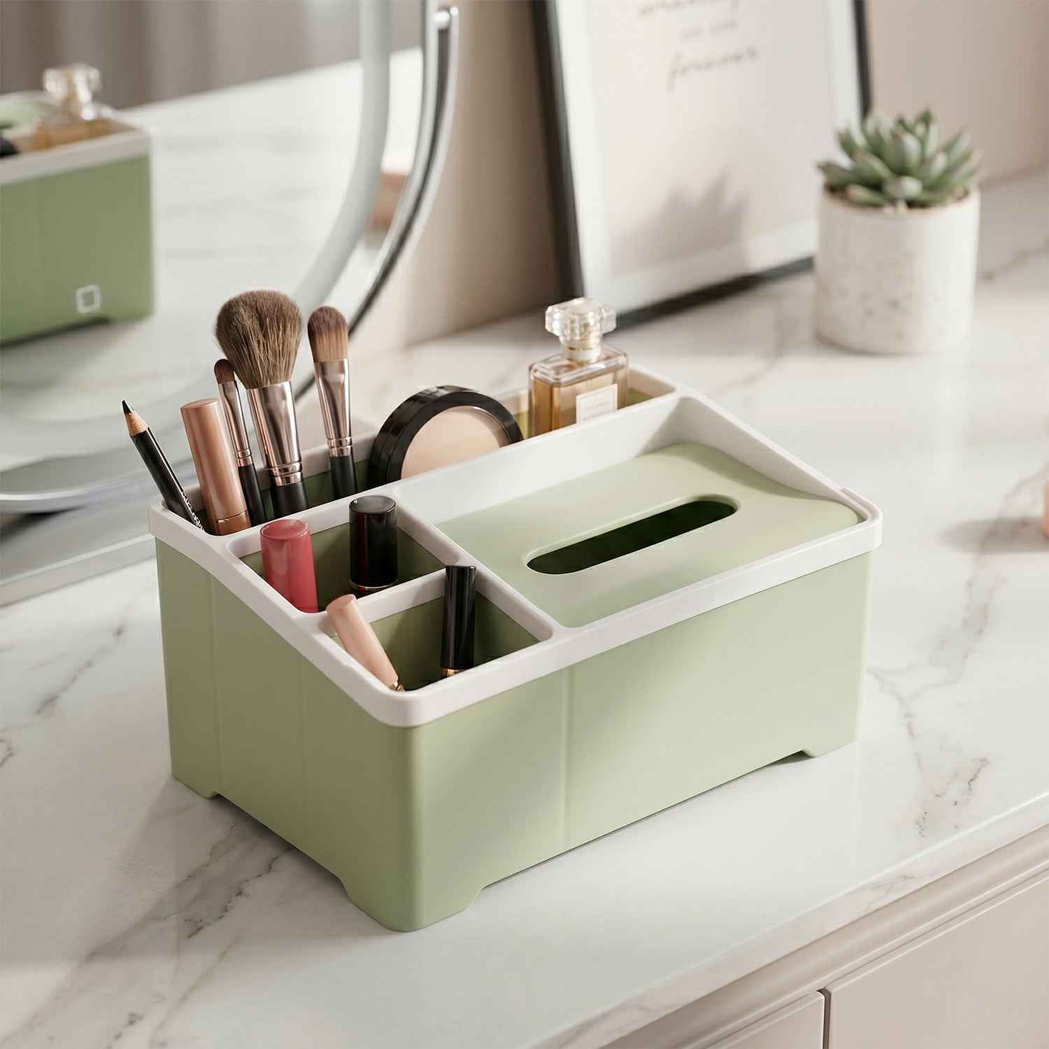 Multipurpose Plastic Organizer Box Ð Neat Storage with Tissue Holder