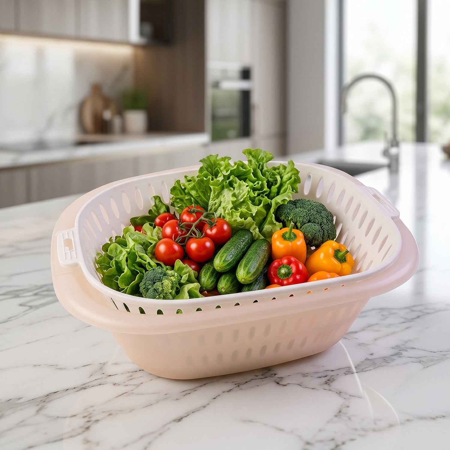 2 in 1 Plastic Double Drain Basket Ð Multi-Purpose Kitchen Tool