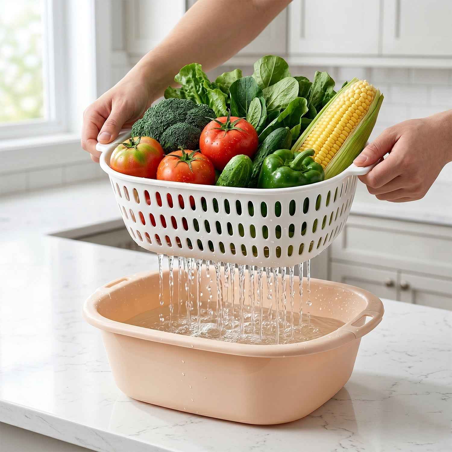 2 in 1 Plastic Double Drain Basket Ð Multi-Purpose Kitchen Tool