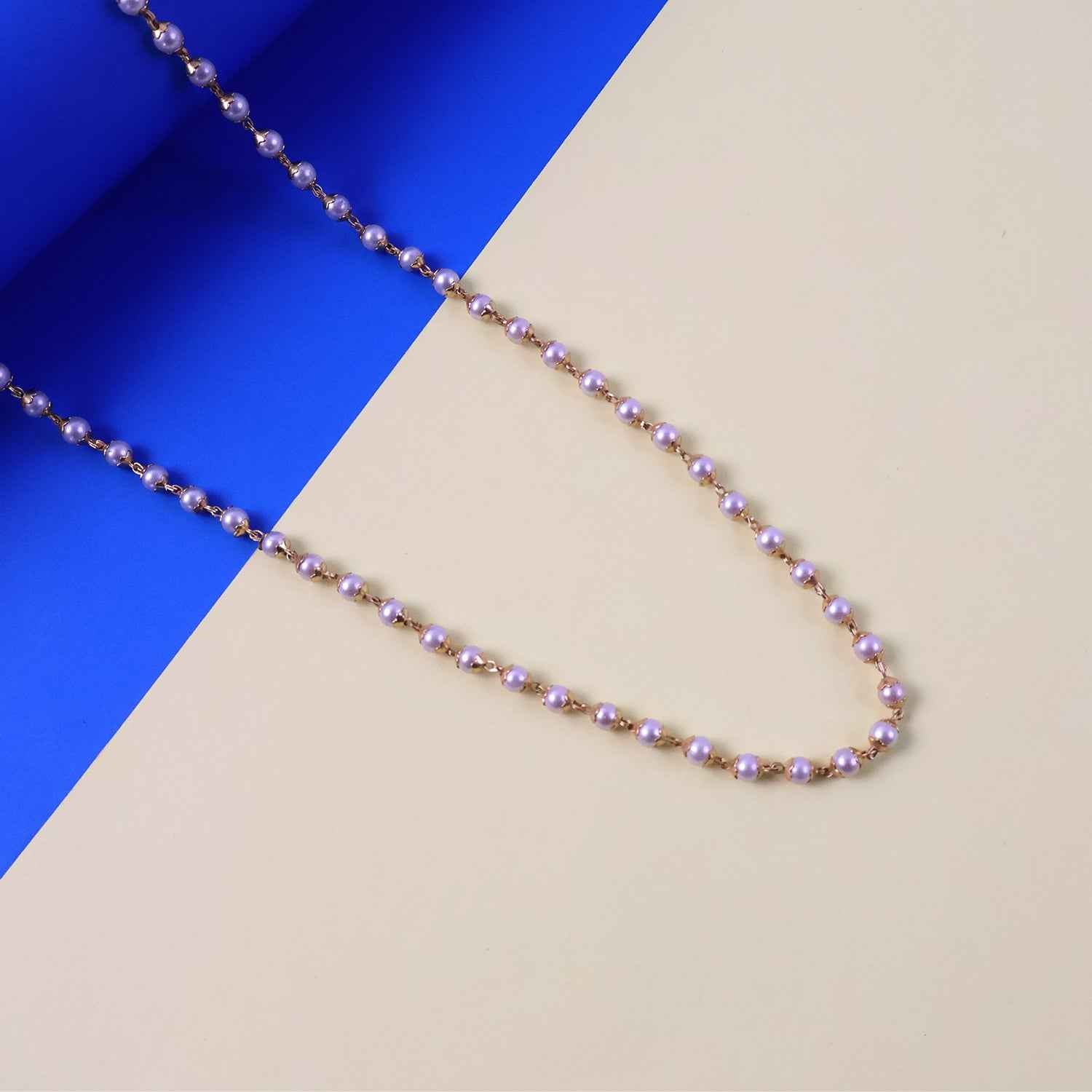 Pearl Beaded Long Necklace – Elegant Gold-Tone Chain Jewellery