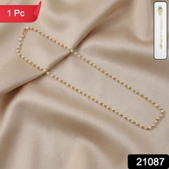 Pearl Beaded Long Necklace – Elegant Gold-Tone Chain Jewellery