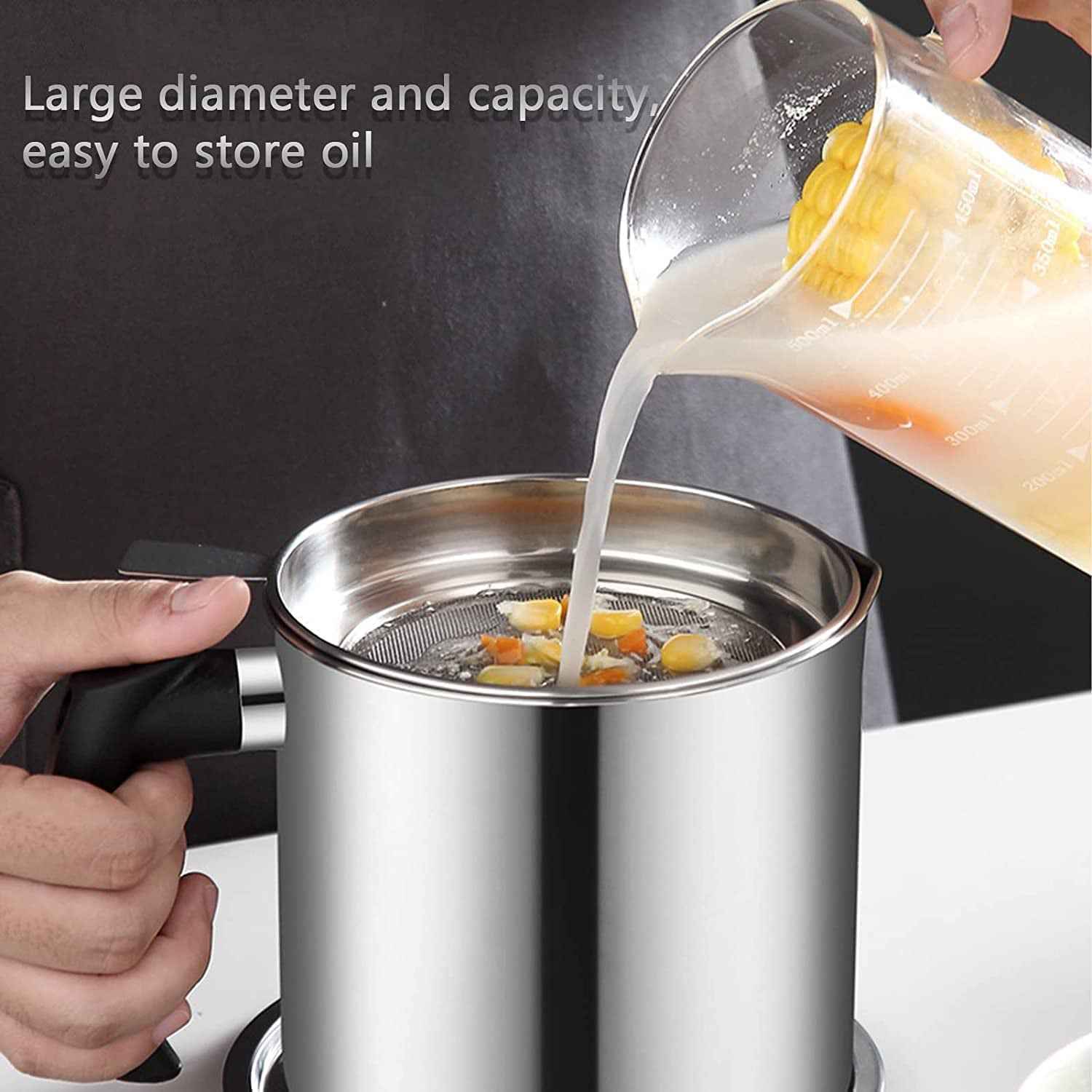 Oil Strainer Pot – Stainless Steel with Lid & Fine Mesh Filter