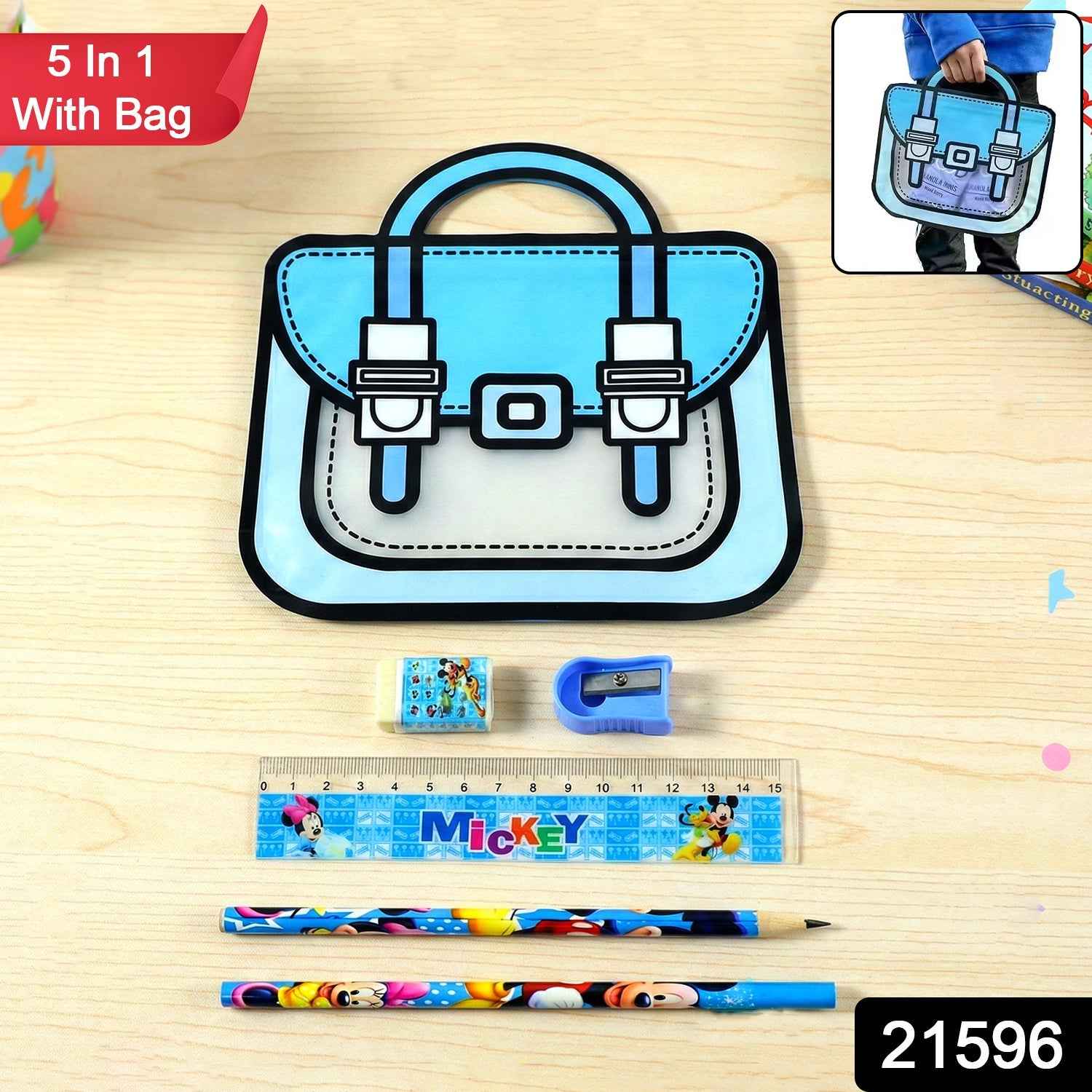 Kids Stationery Kit – 5 in 1 Cartoon Style Carry Bag