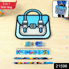 Kids Stationery Kit – 5 in 1 Cartoon Style Carry Bag