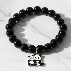 Black Beaded Stretch Bracelet – Cute Panda Charm Accessory