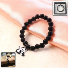 Black Beaded Stretch Bracelet – Cute Panda Charm Accessory