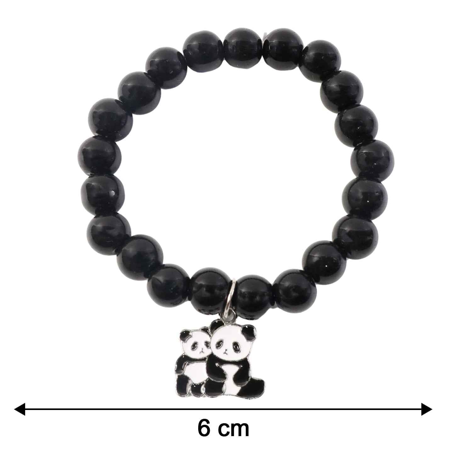 Black Beaded Stretch Bracelet – Cute Panda Charm Accessory