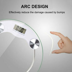 Stylish round tempered glass digital weight scale angled view