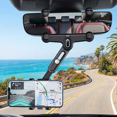 Car Rear View Mirror Phone Holder – 360° Adjustable & Retractable