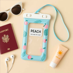 Waterproof Mobile Pouch – Peach Print with Adjustable Neck Strap
