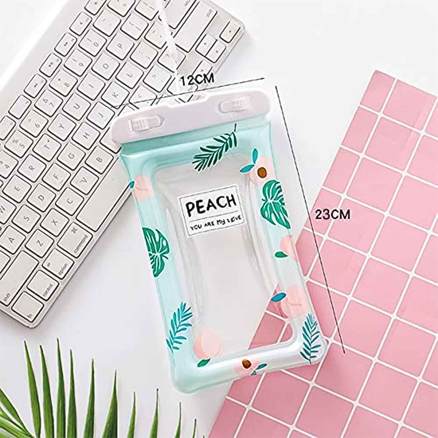 Waterproof Mobile Pouch – Peach Print with Adjustable Neck Strap