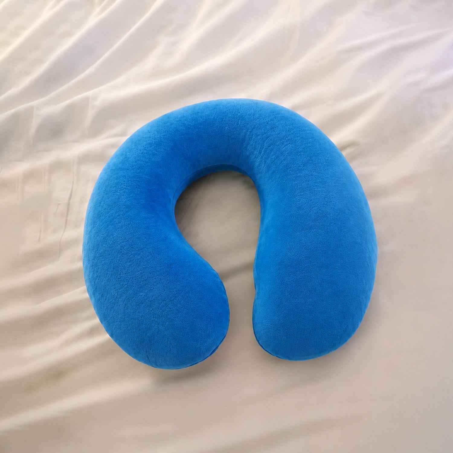 U Shaped Soft Neck Pillow Blue Travel Pillow Head Neck Support (1 Pc)