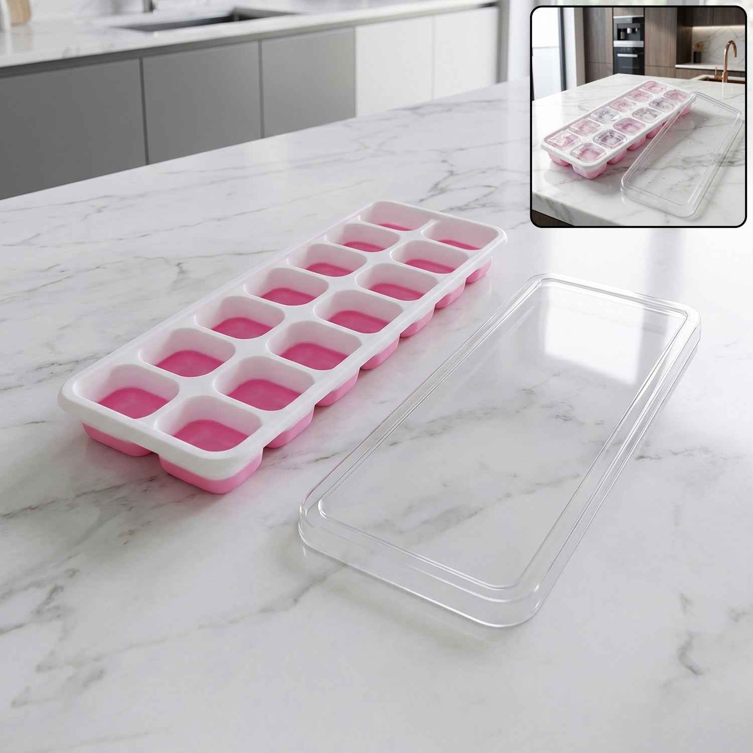 Plastic Ice Cube Tray Ð Durable with Lid for Easy Freezing