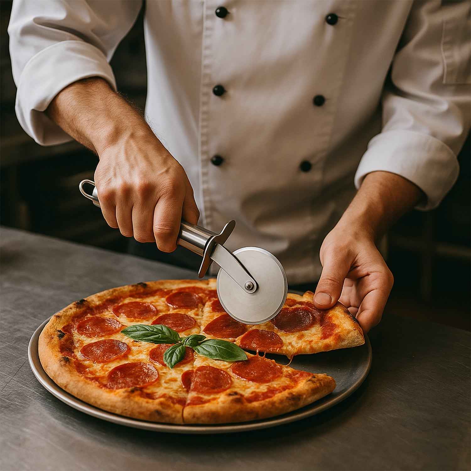 Stainless Steel Pizza Cutter – Sharp Rotary Blade & Ergonomic Handle
