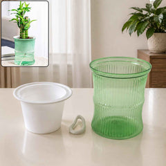 Self-Watering Bamboo Style Plastic Flower Pot Ð Easy Indoor Plant Care