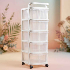5 Layer Plastic Storage Drawer Rack Organizer with Wheels for Home (1 Pc)