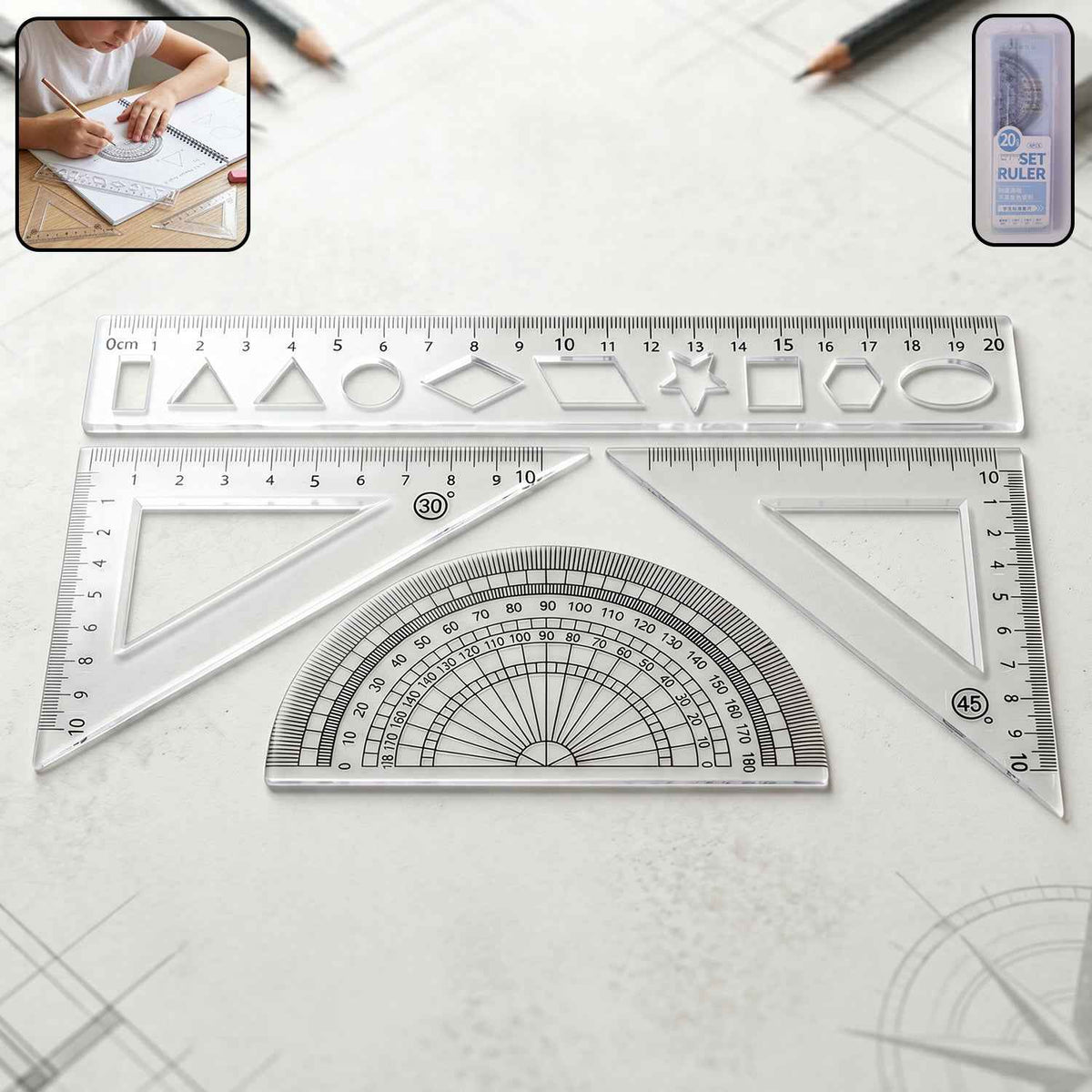 Student Geometry Ruler Set Ð Accurate 20cm Drawing Tools