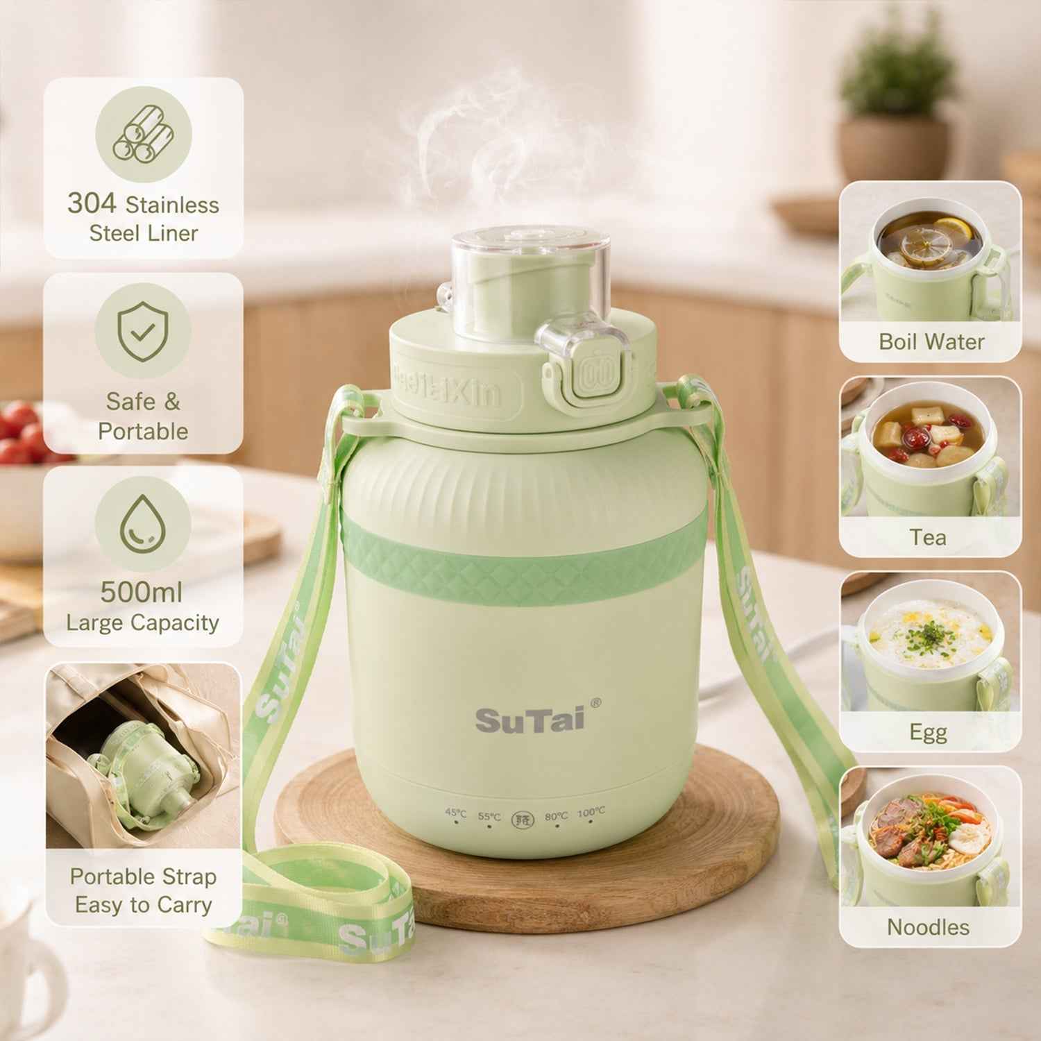 Portable Electric Kettle 600ml, Travel Water Boiler Bottle with Temperature Control (1 Pc)