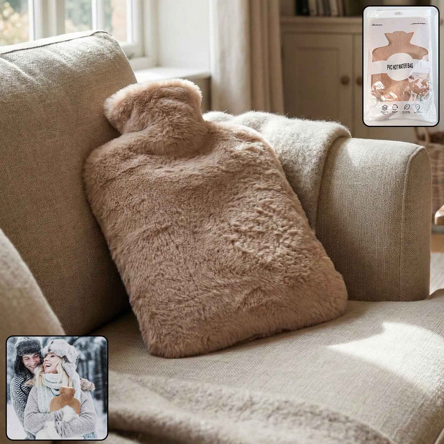PVC Hot Water Bag – Soft Fur Cover for Pain Relief & Warmth