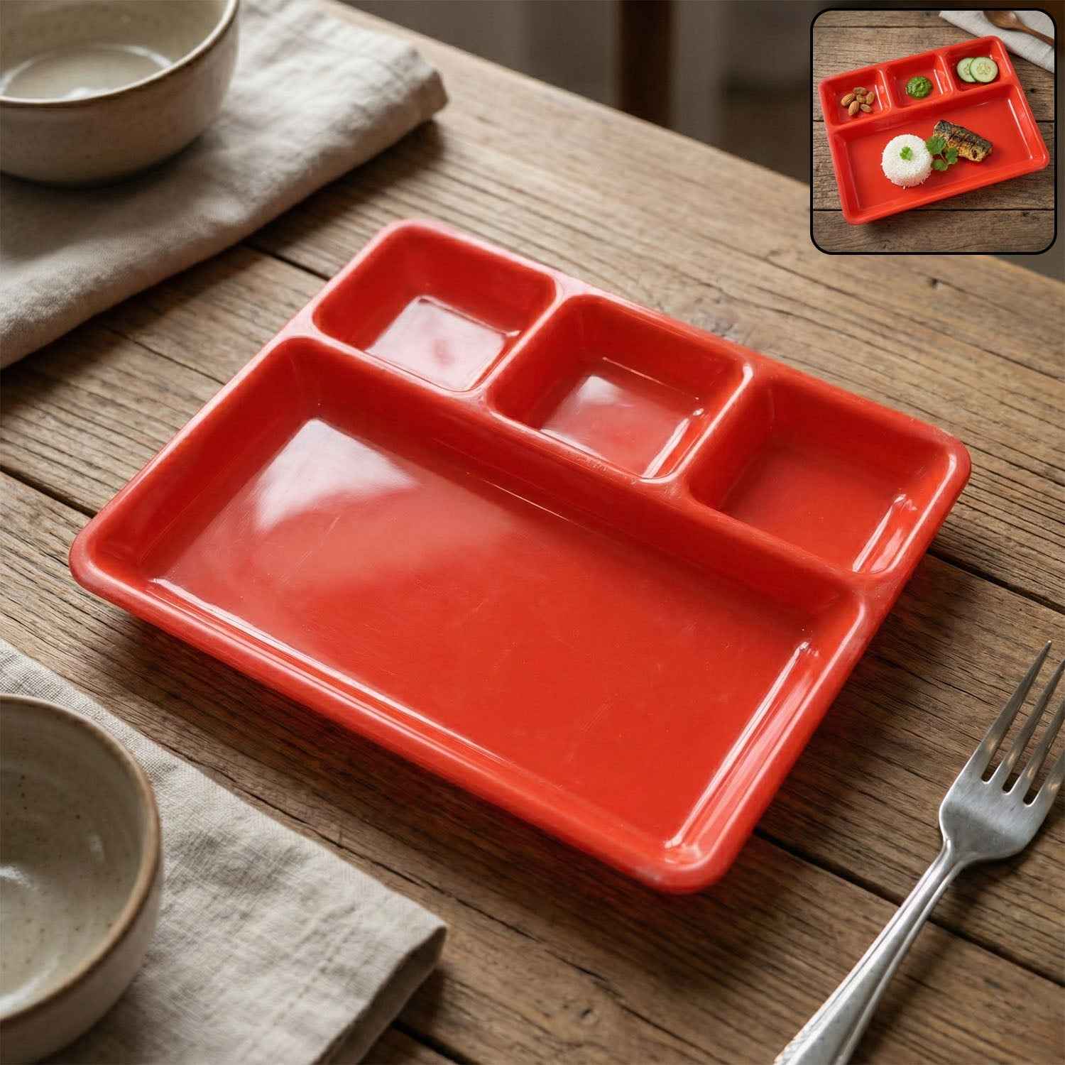 Multipurpose Compartment Serving Tray – 32×25 Cm Durable Sectioned Plate