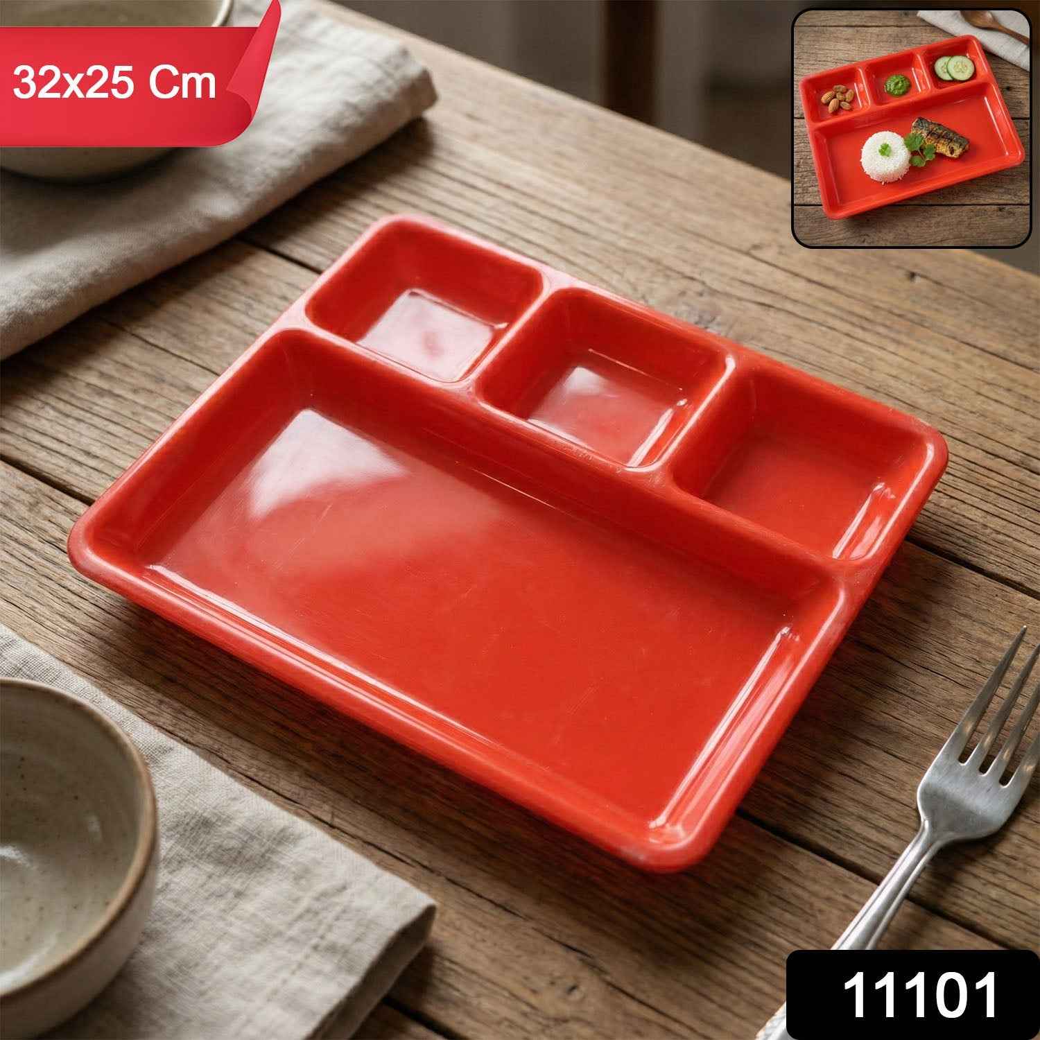 Multipurpose Compartment Serving Tray – 32×25 Cm Durable Sectioned Plate