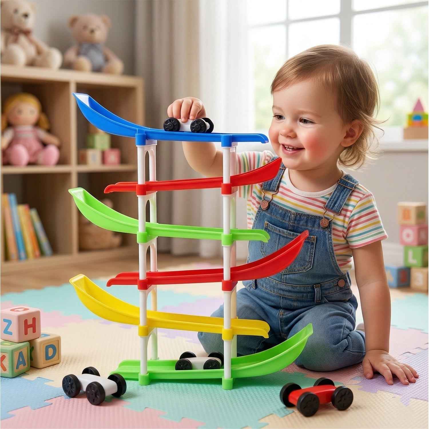 Kids Multi-Level Car Racing Track – Enhances Motor Skills & Fun