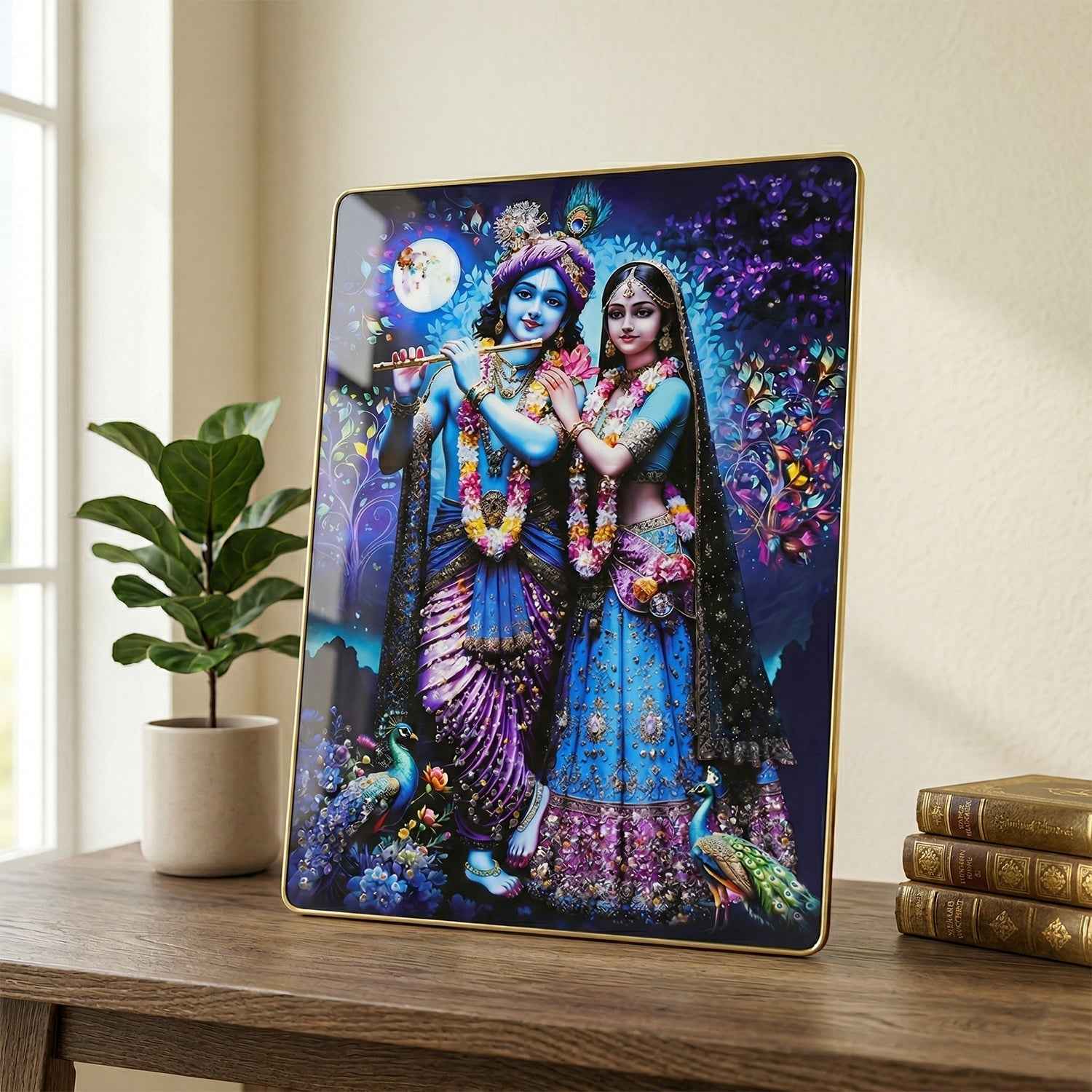Radha Krishna Wall Frame – Divine Moonlight Artistic Decor