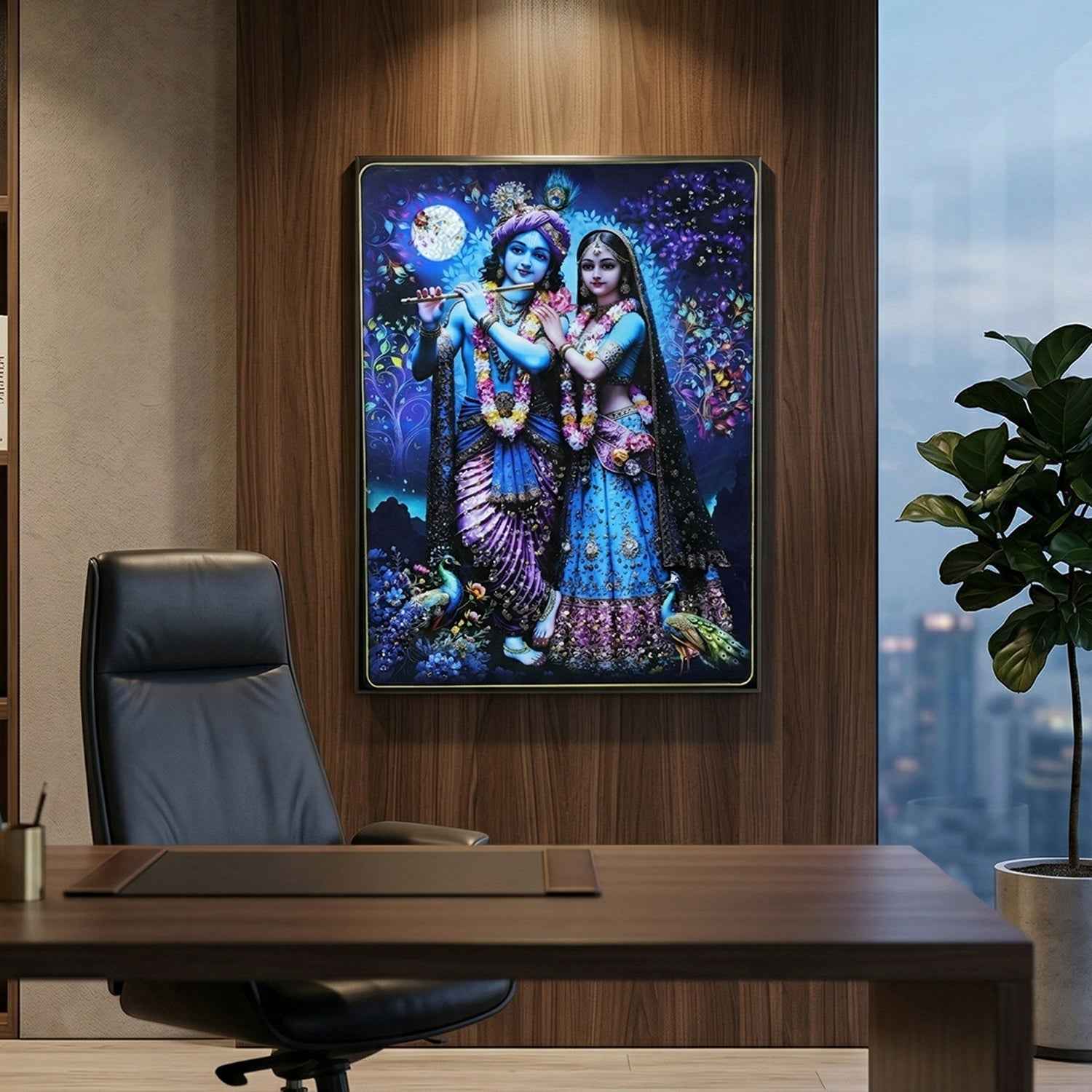 Radha Krishna Wall Frame – Divine Moonlight Artistic Decor