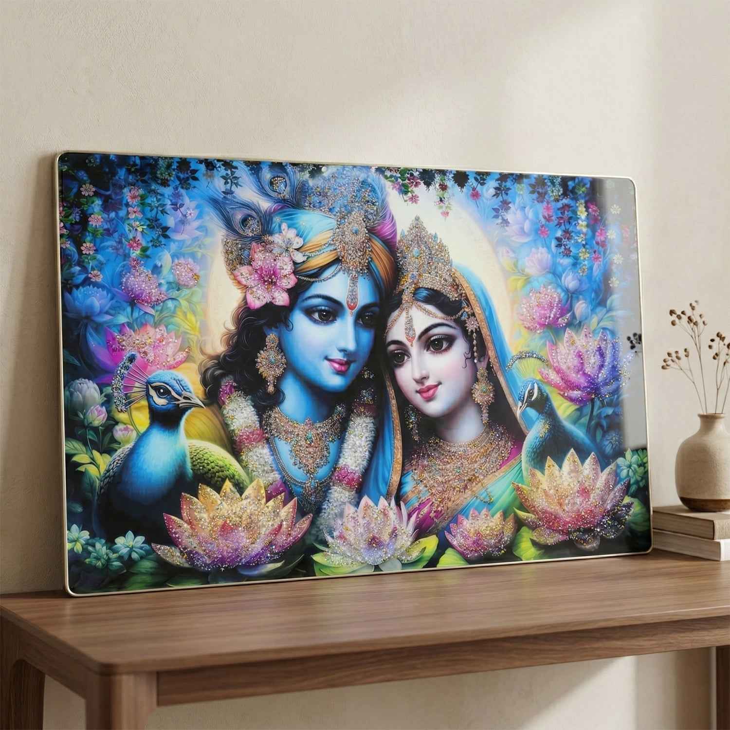 Radha Krishna Wall Frame – Vibrant Spiritual Artwork for Home