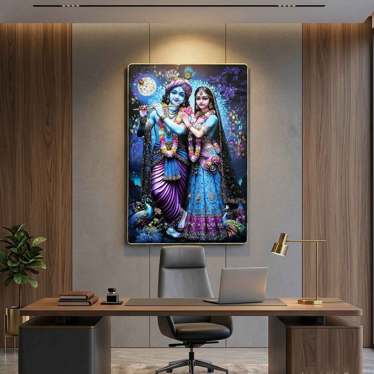 Radha Krishna Wall Frame – Large Artistic Decor for Devotees