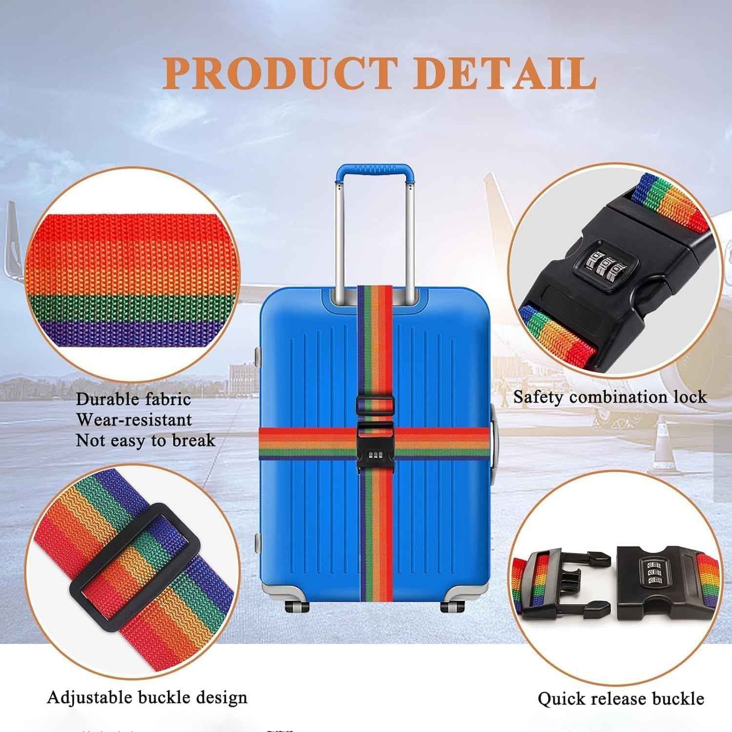 Rainbow Luggage Strap – Secure & Identify Your Bags with Lock