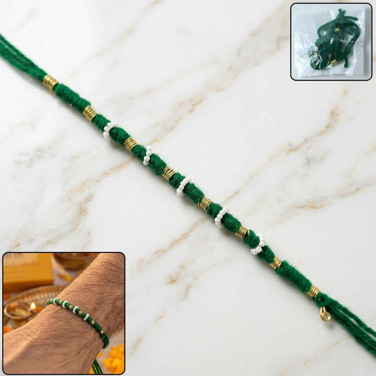 Traditional Green Pearl Beaded Rakhi Ð Handmade Festive Bracelet