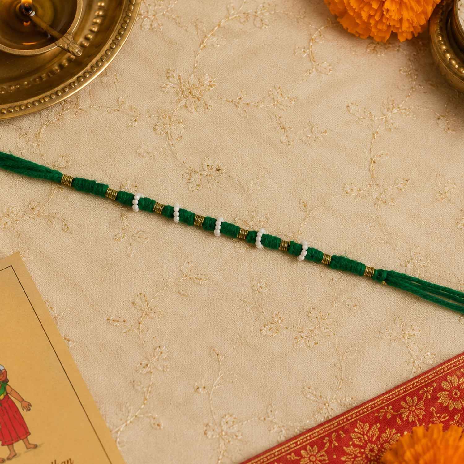 Traditional Green Pearl Beaded Rakhi Ð Handmade Festive Bracelet