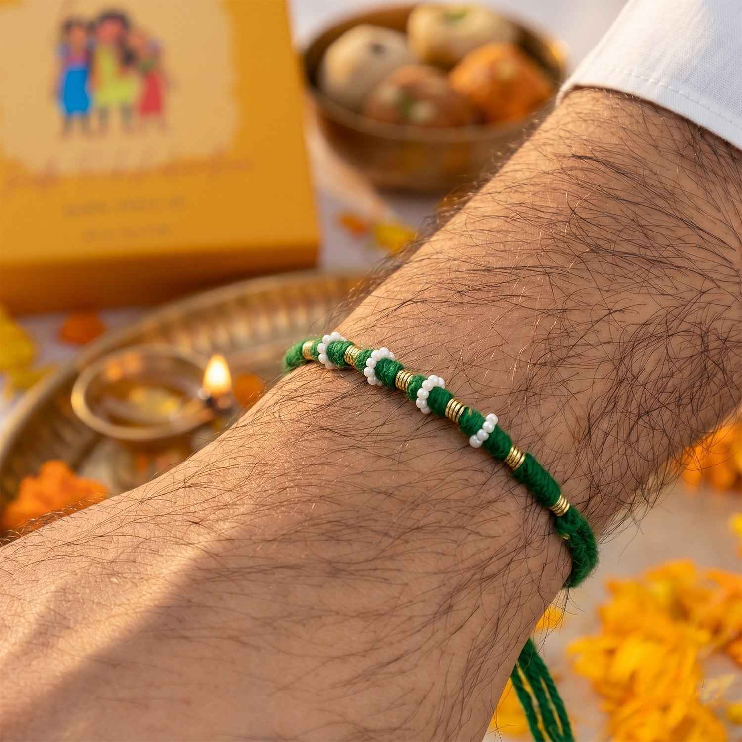 Traditional Green Pearl Beaded Rakhi Ð Handmade Festive Bracelet