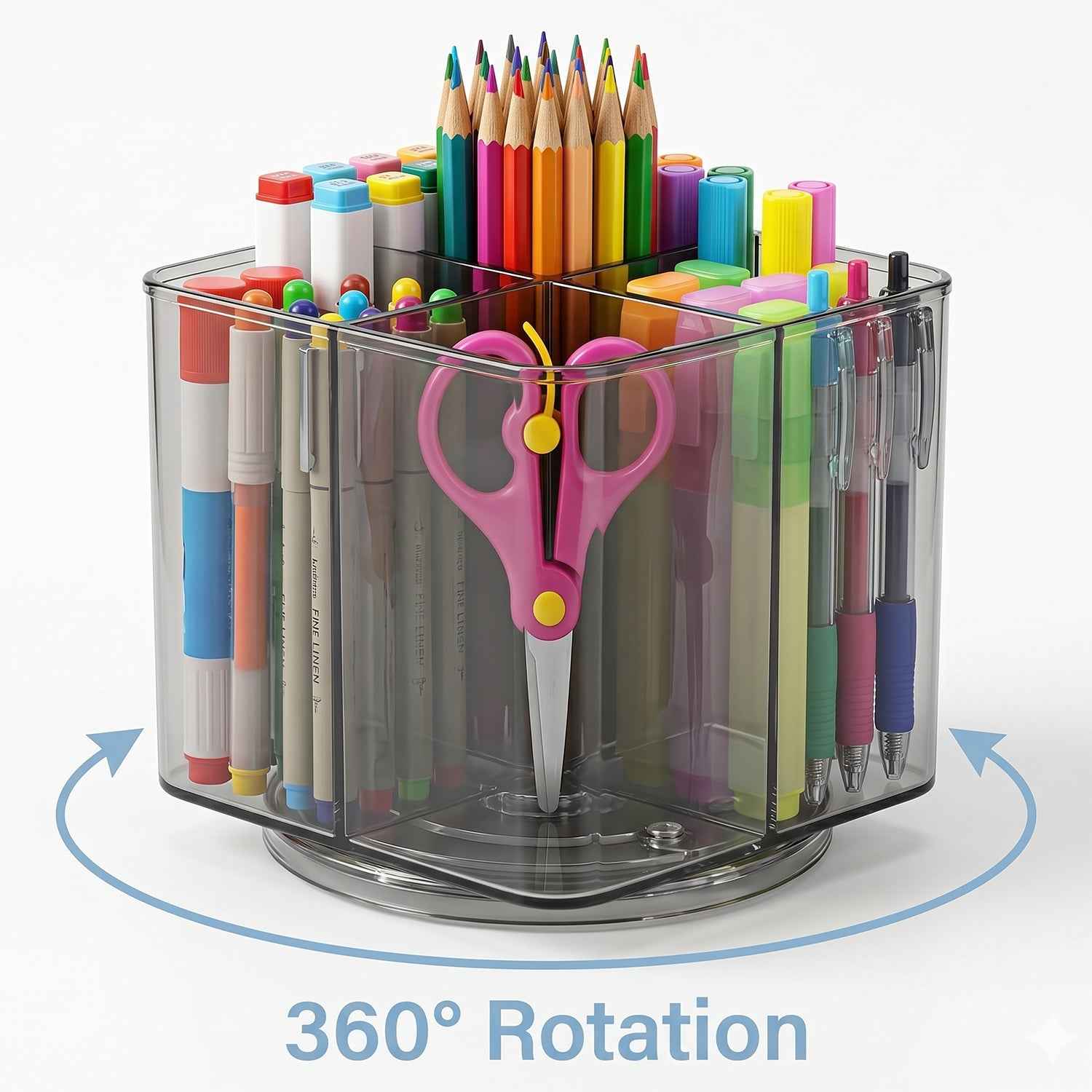 Desk Organizer Ð 360¡ Rotating Acrylic Pen Stand for Workspace