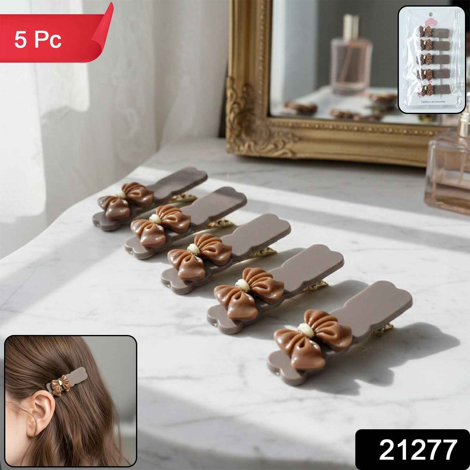Elegant Bow Hair Clip Set – Stylish Daily Wear Accessories (5 Pc)