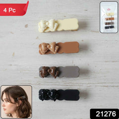 Elegant Bow Hair Clips Set – Stylish 4-Piece Snap Clips Combo