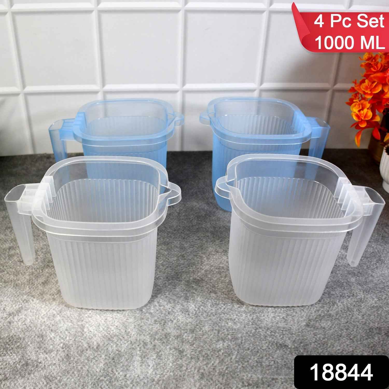 Plastic Bathroom Mugs – Transparent 1000 ML (Set of 4) | Bathora