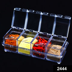 Transparent seasoning box set for kitchen masala storage.