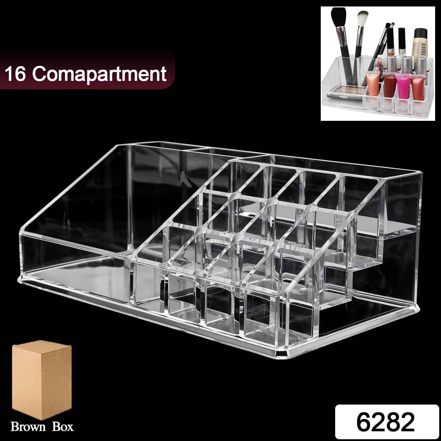 Acrylic Makeup Organizer – 16 Clear Compartments for Cosmetics
