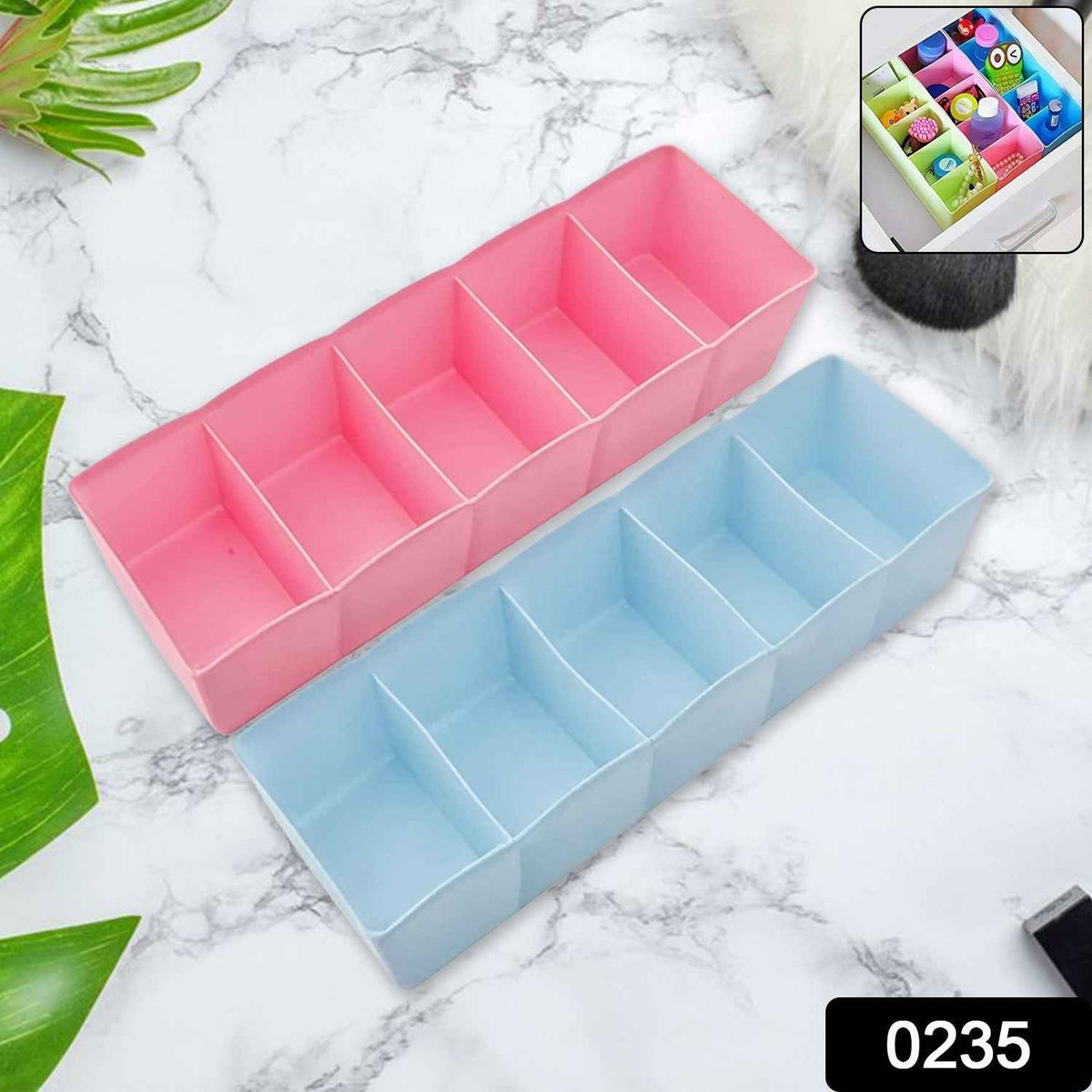 Socks Storage Organizer – 5 Compartment Drawer Box (Pack of 2) | Organivo