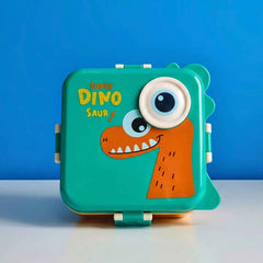 steel Kids Dinosaur Lunch Box Bento Tiffin with Steel Tray Spoon Sauce Cup (1 Set)
