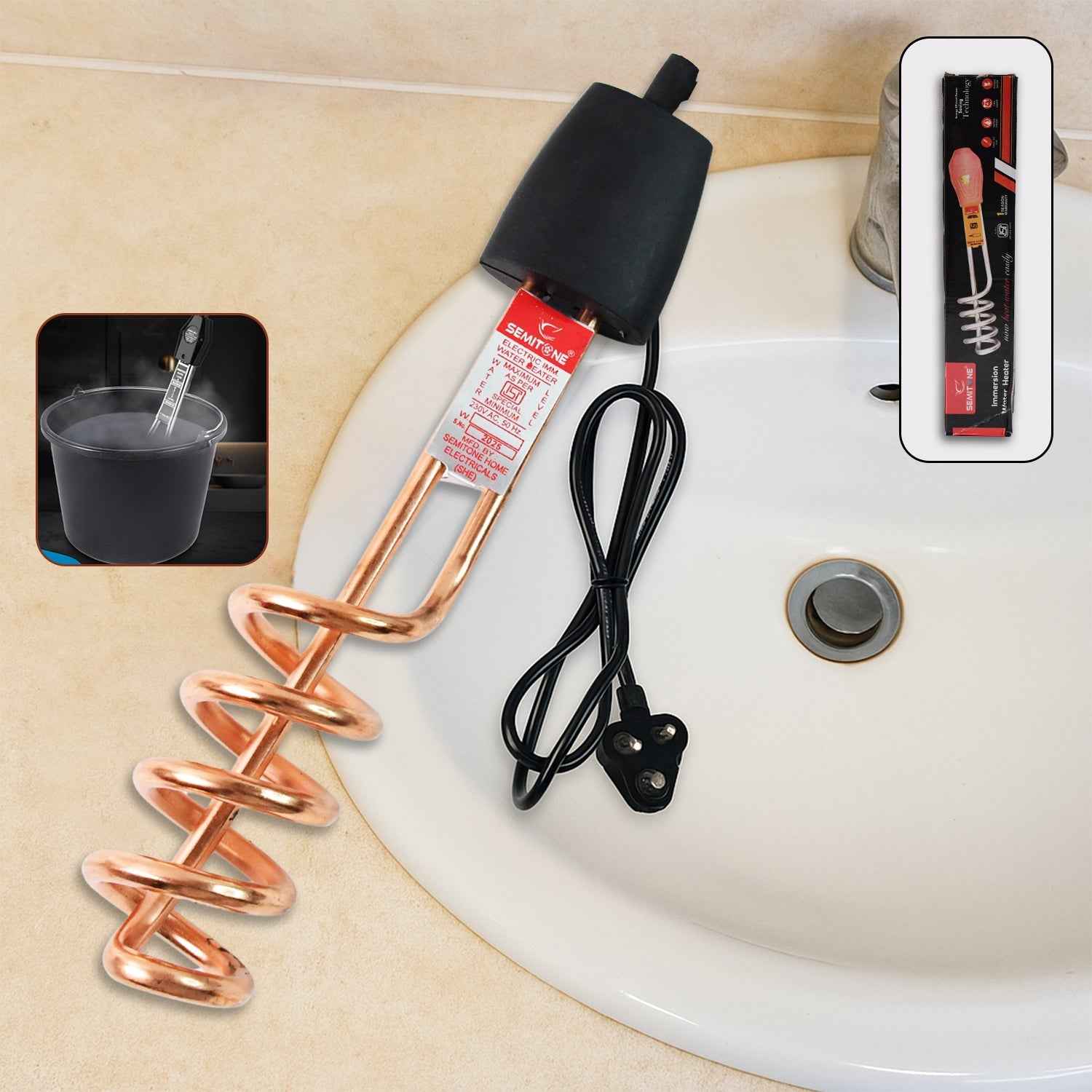 Immersion Water Heater Rod – Fast Heating Copper Element with Shockproof Handle