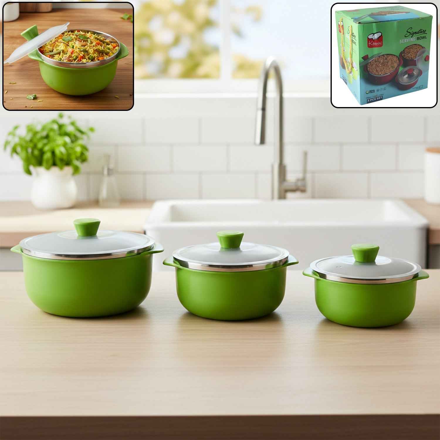 Multipurpose Kitchen Serving Bowl Set – Durable & Stackable 3-Piece