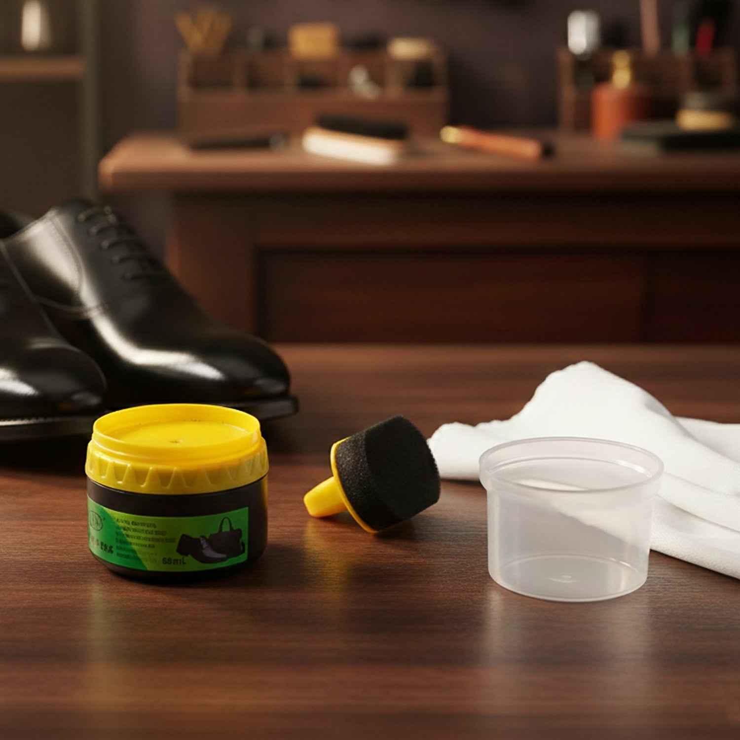 Black Shoe Polish Cream – Built-in Sponge for Easy Application