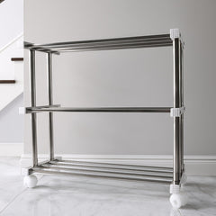 Tiered shoe organizer rack with strong stainless steel rods